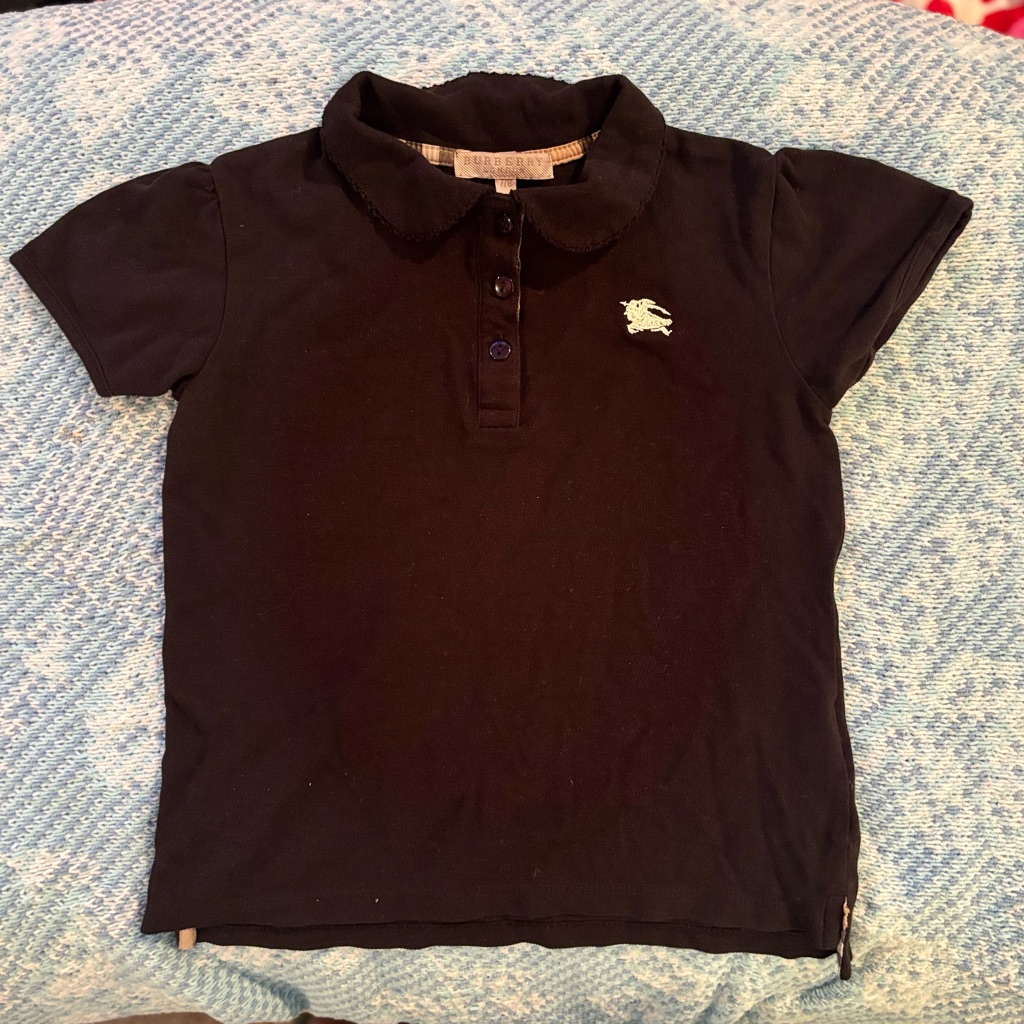 Burberry Girls Black Polo With White Equestrian Logo